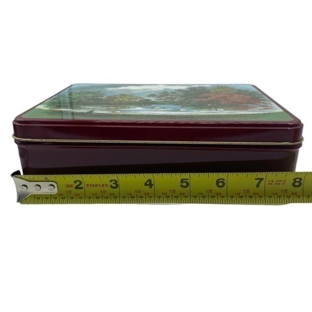 Vintage Tin with Lid of Pond with Swans and Landscaping